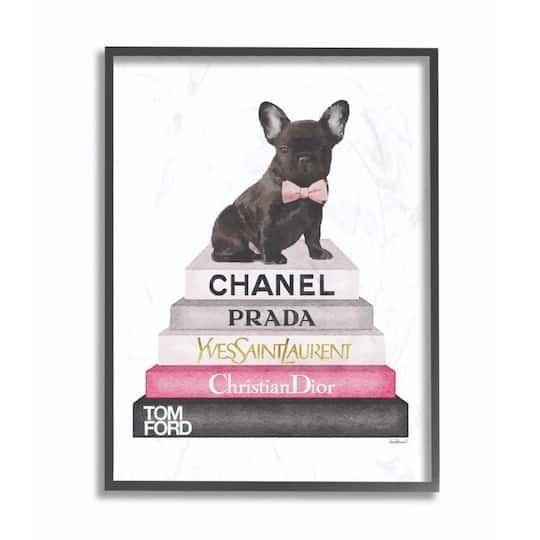 Stupell Industries Fashion Book Stack & French Bulldog Wall Art in Frame
